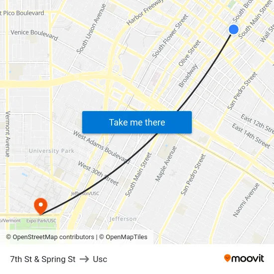 7th St & Spring St to Usc map