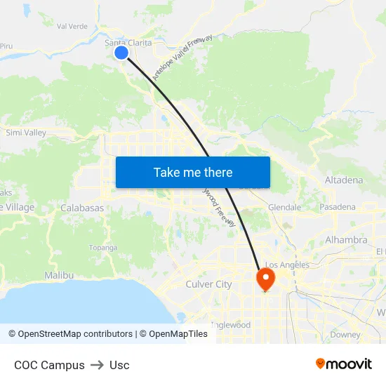 COC Campus to Usc map