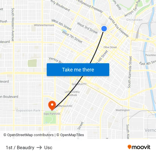 1st / Beaudry to Usc map