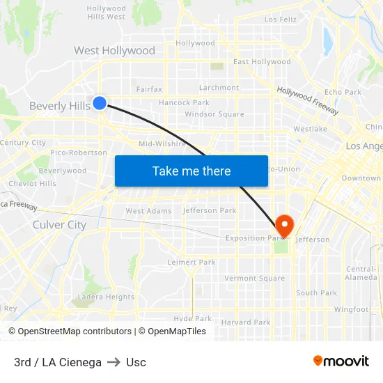 3rd / LA Cienega to Usc map