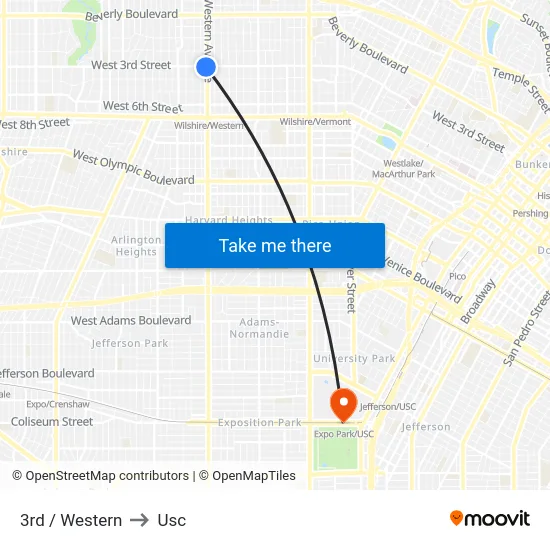 3rd / Western to Usc map