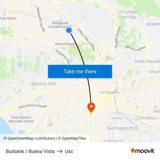 Burbank / Buena Vista to Usc map