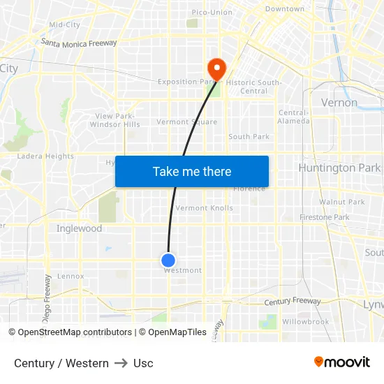 Century / Western to Usc map