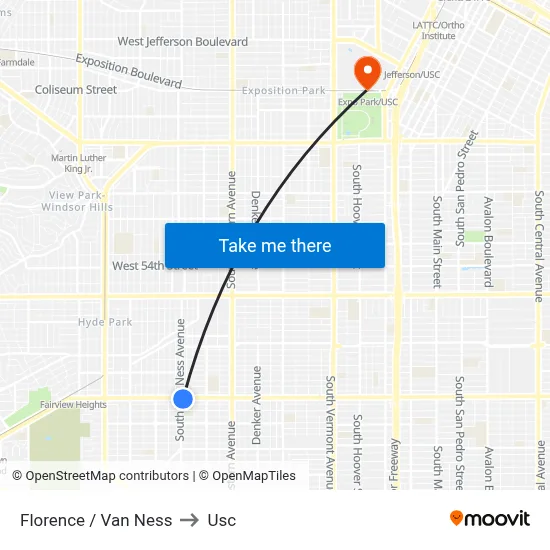 Florence / Van Ness to Usc map