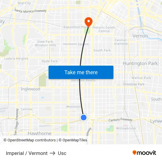 Imperial / Vermont to Usc map