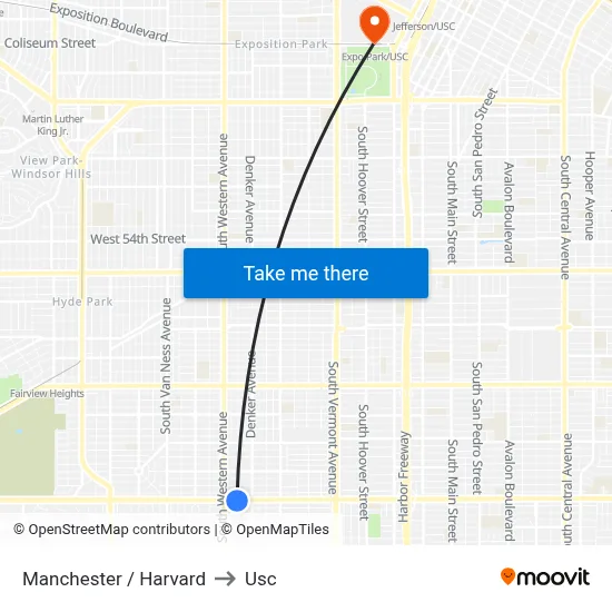 Manchester / Harvard to Usc map