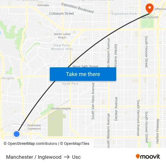Manchester / Inglewood to Usc map