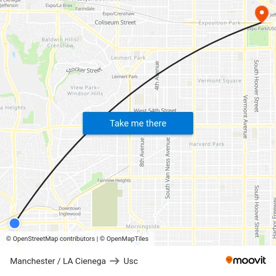 Manchester / LA Cienega to Usc map