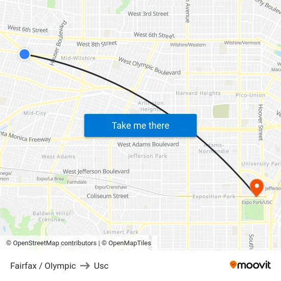 Fairfax / Olympic to Usc map