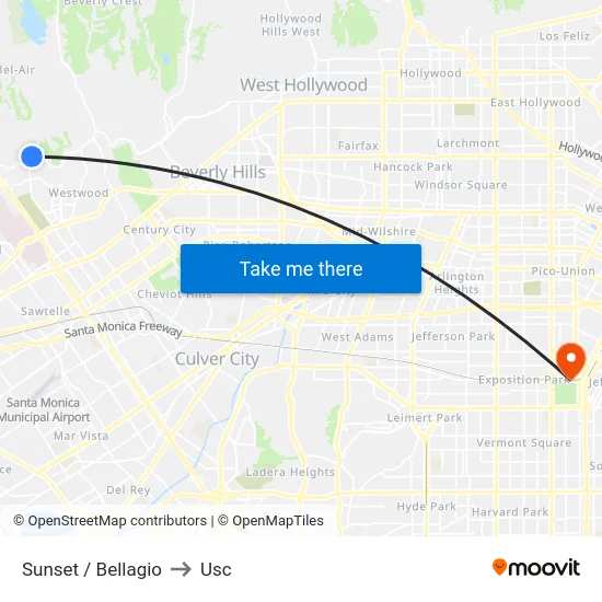 Sunset / Bellagio to Usc map