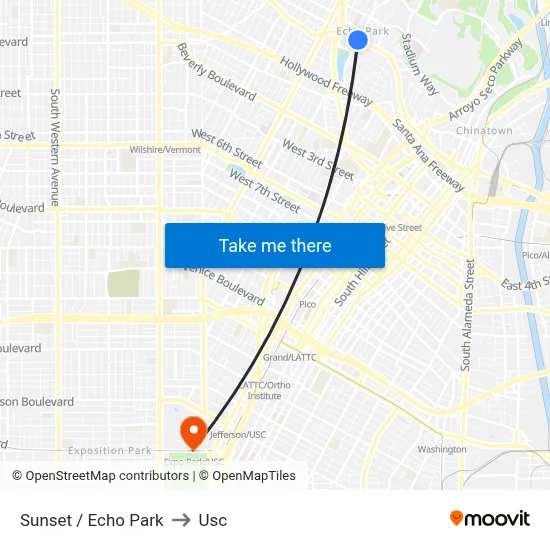 Sunset / Echo Park to Usc map