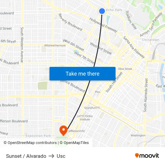 Sunset / Alvarado to Usc map