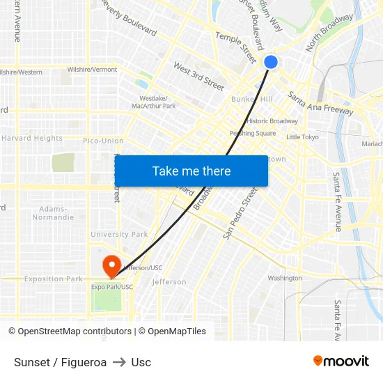 Sunset / Figueroa to Usc map
