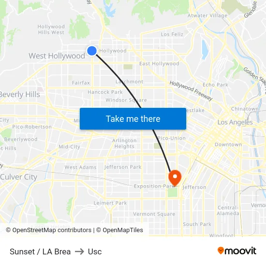 Sunset / LA Brea to Usc map