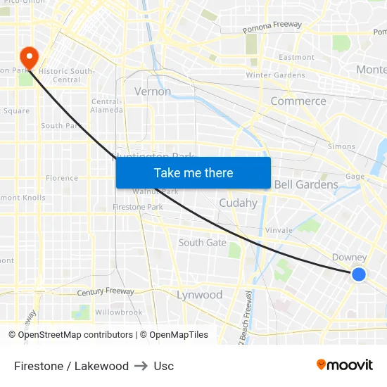 Firestone / Lakewood to Usc map