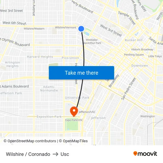 Wilshire / Coronado to Usc map