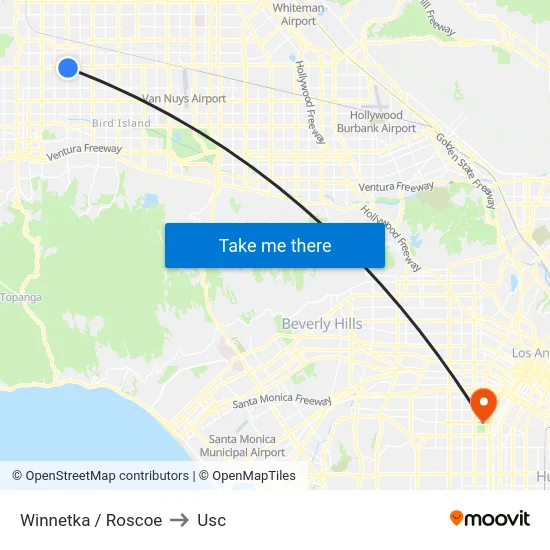 Winnetka / Roscoe to Usc map