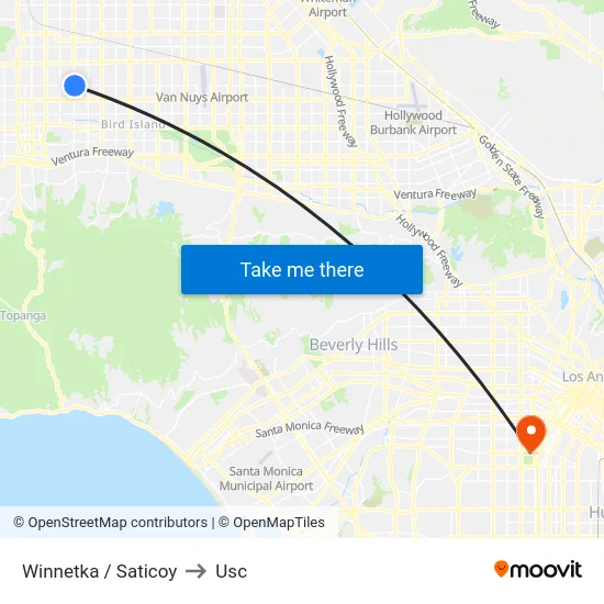 Winnetka / Saticoy to Usc map