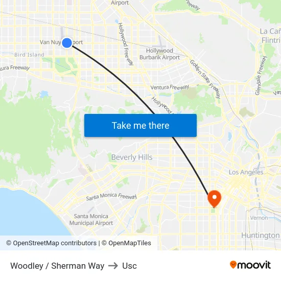 Woodley / Sherman Way to Usc map