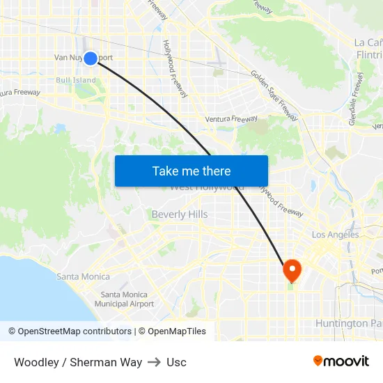 Woodley / Sherman Way to Usc map