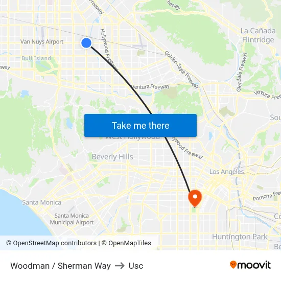 Woodman / Sherman Way to Usc map