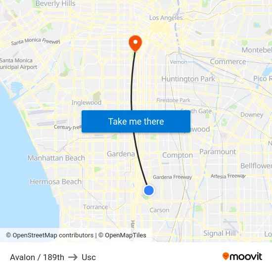Avalon / 189th to Usc map