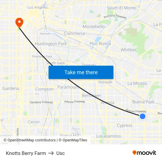 Knotts Berry Farm to Usc map