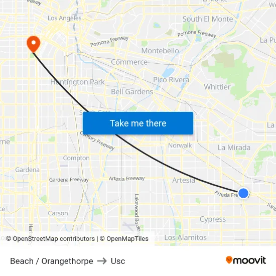 Beach / Orangethorpe to Usc map