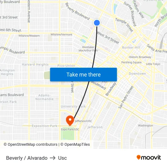 Beverly / Alvarado to Usc map