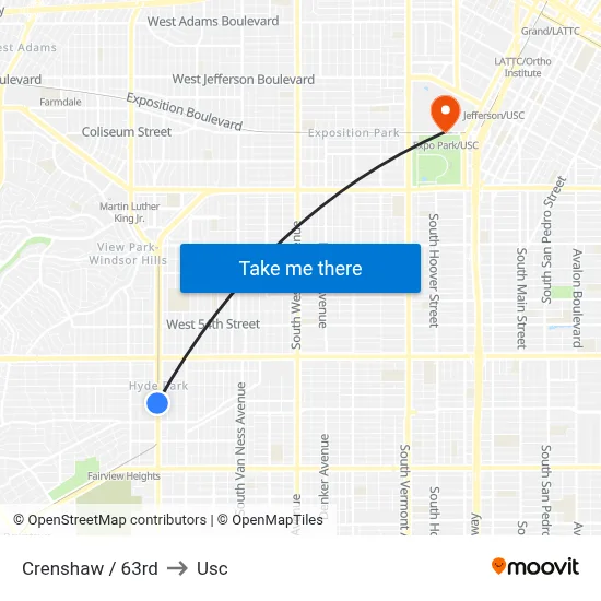 Crenshaw / 63rd to Usc map