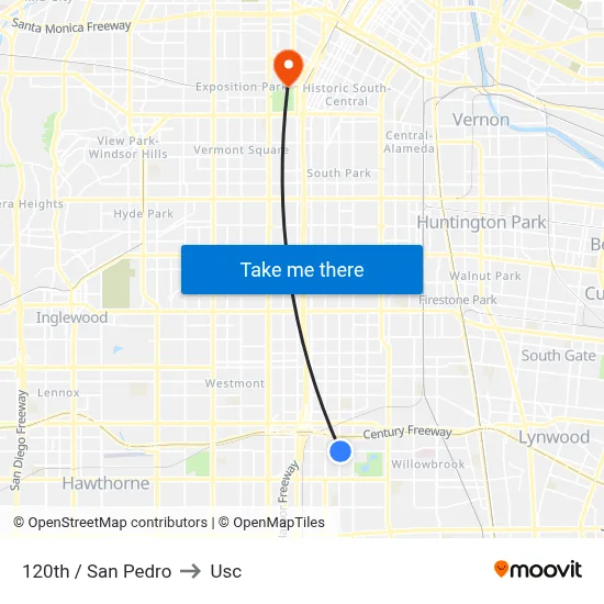 120th / San Pedro to Usc map
