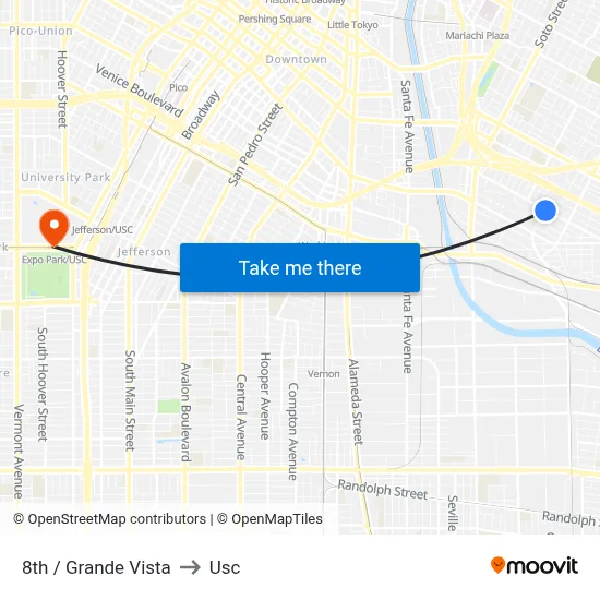 8th / Grande Vista to Usc map