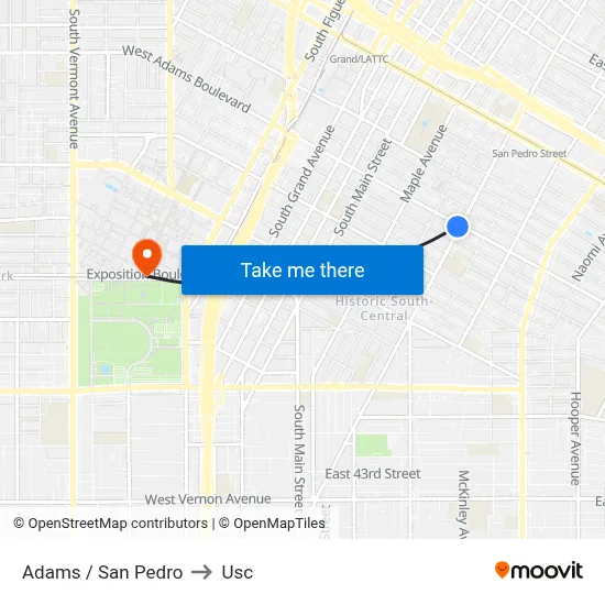 Adams / San Pedro to Usc map