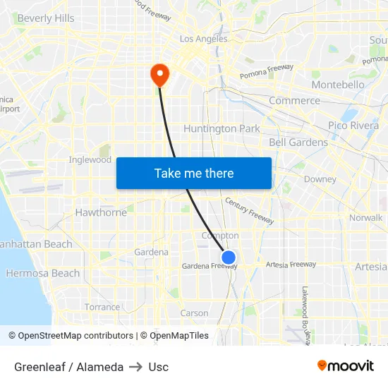 Greenleaf / Alameda to Usc map