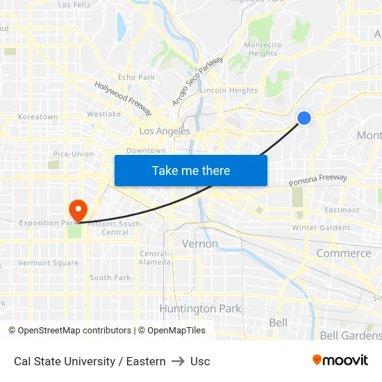 Cal State University / Eastern to Usc map