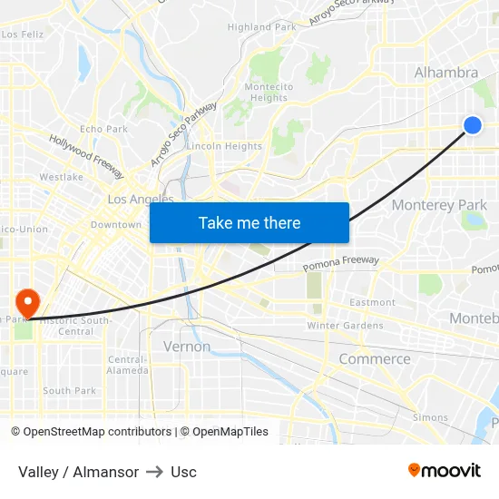 Valley / Almansor to Usc map