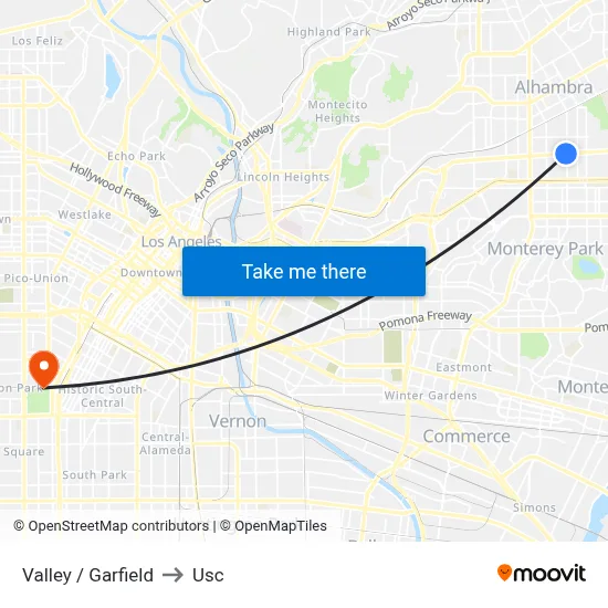 Valley / Garfield to Usc map