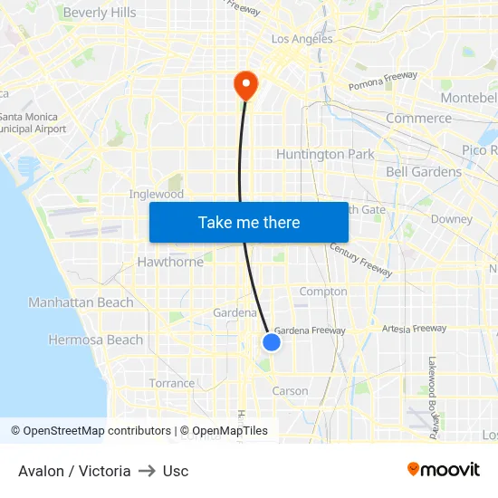 Avalon / Victoria to Usc map