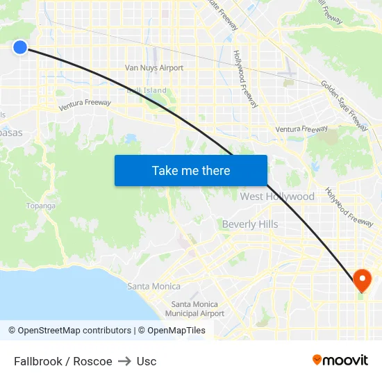 Fallbrook / Roscoe to Usc map