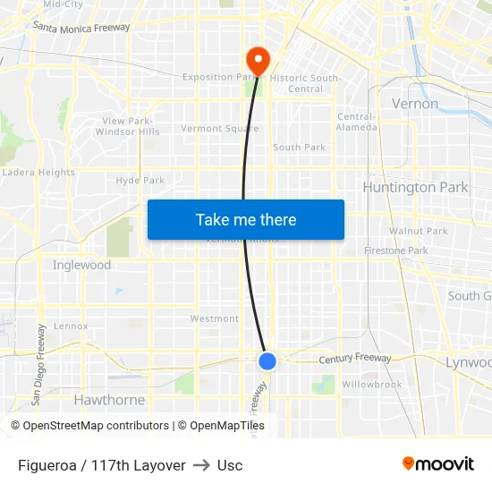 Figueroa / 117th Layover to Usc map