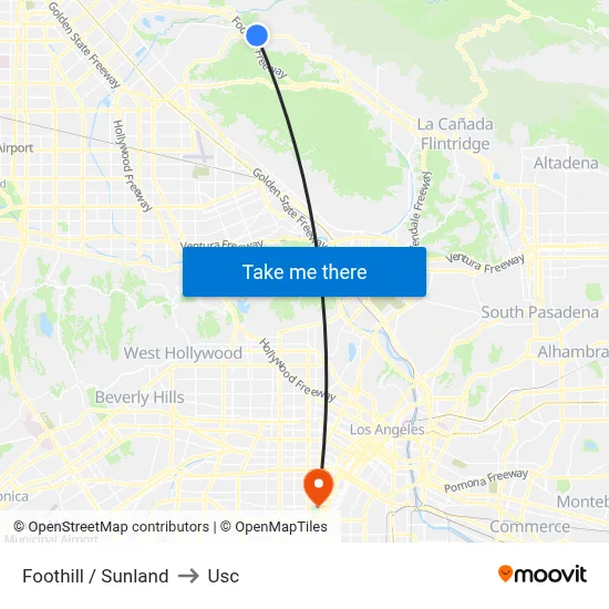Foothill / Sunland to Usc map