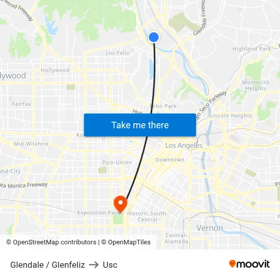 Glendale / Glenfeliz to Usc map