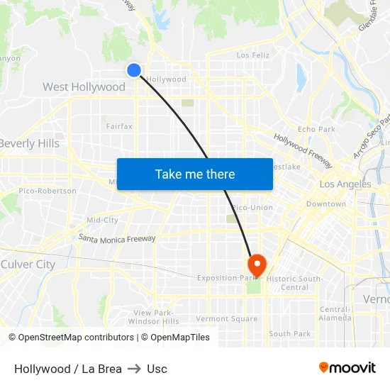 Hollywood / La Brea to Usc map