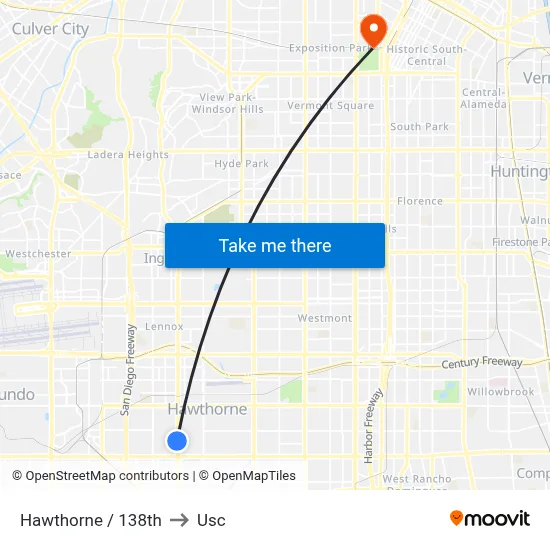 Hawthorne / 138th to Usc map