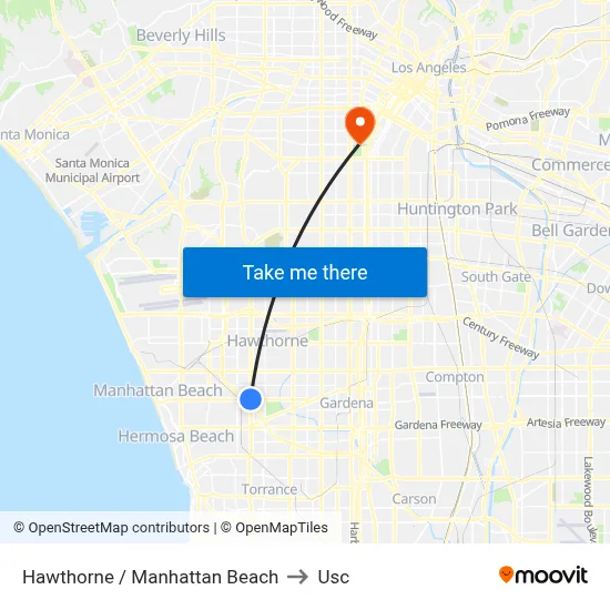 Hawthorne / Manhattan Beach to Usc map