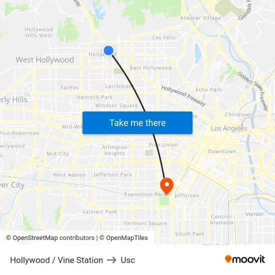 Hollywood / Vine Station to Usc map