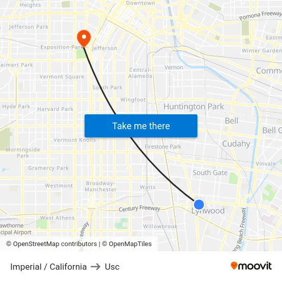 Imperial / California to Usc map