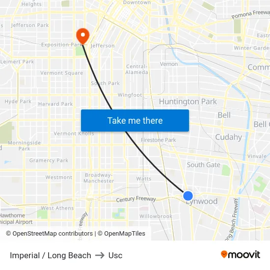 Imperial / Long Beach to Usc map
