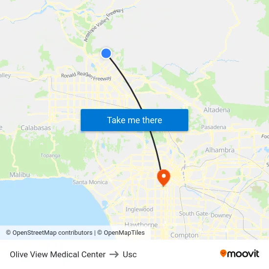 Olive View Medical Center to Usc map