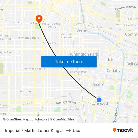 Imperial / Martin Luther King Jr to Usc map